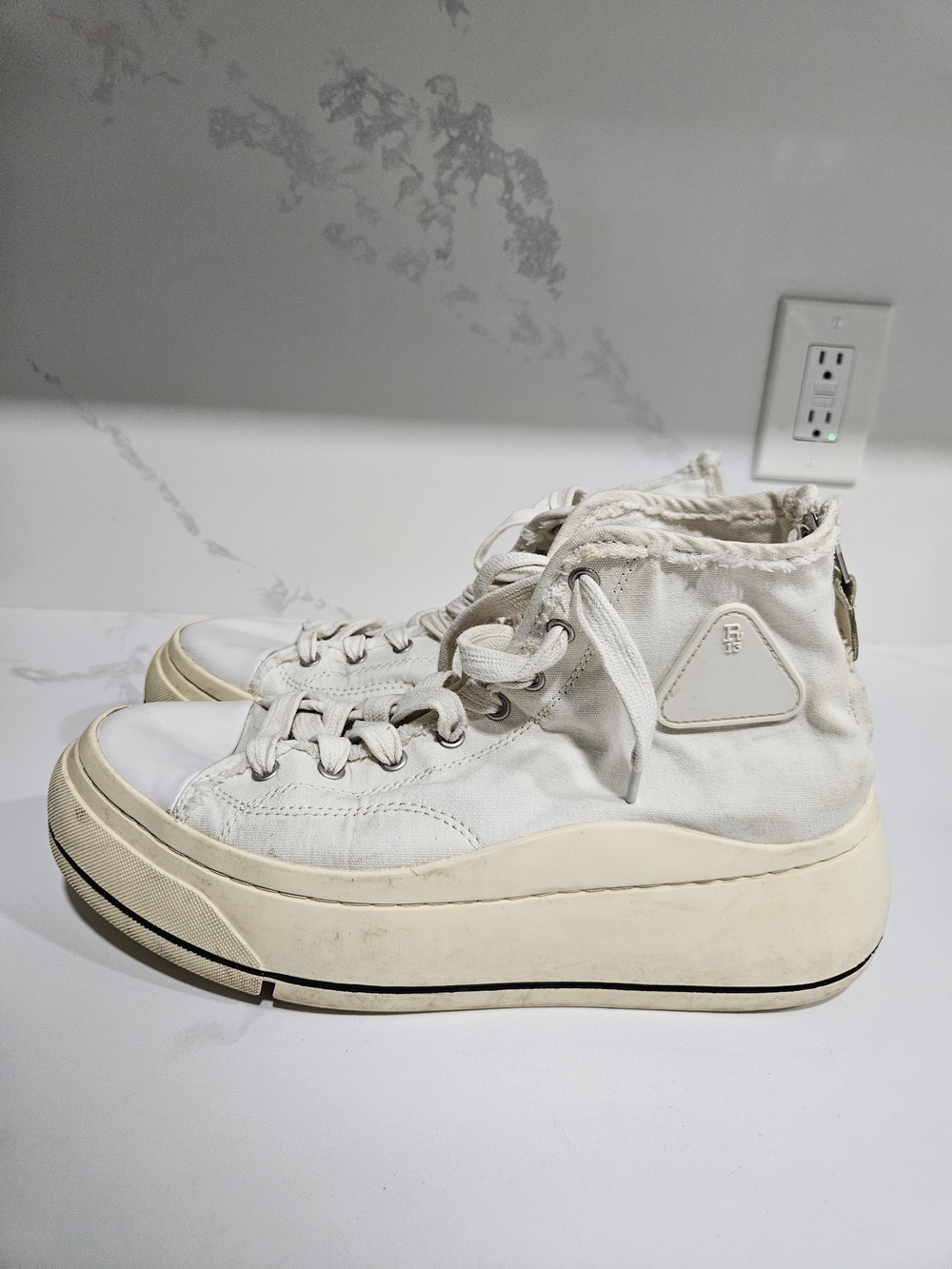 R13 Kurt High Top Platform Sneakers Trainers Womens 12 Men's 10 White Canvas